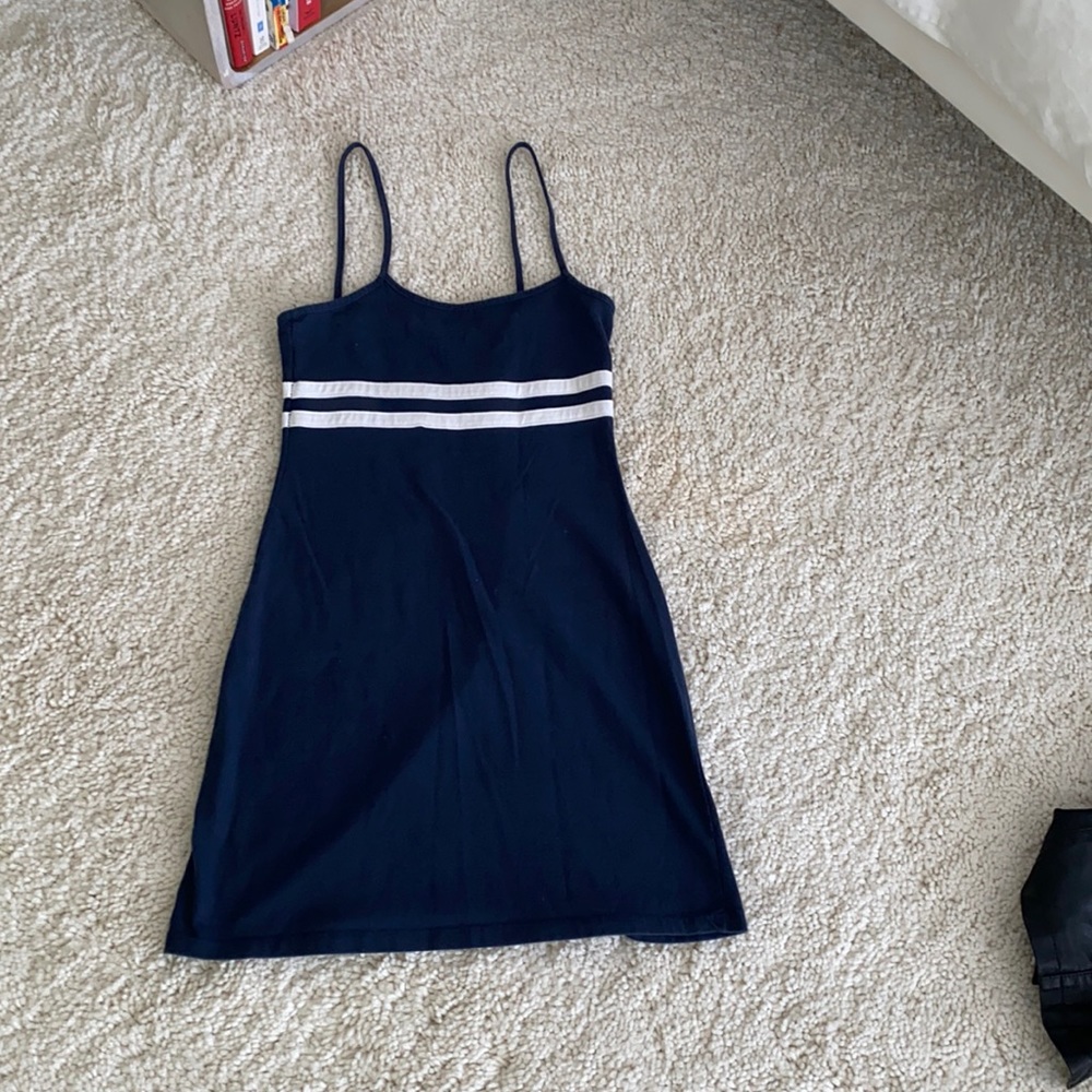 Women’s mini blue dress with white stripe